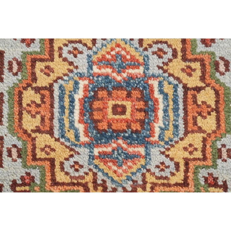 Hand Knotted Oriental 100% Wool Carpet Traditional Medallion Navy Blue & Blues Heriz (serapi) Area Rug - 3' 0'' X 2' 0''
