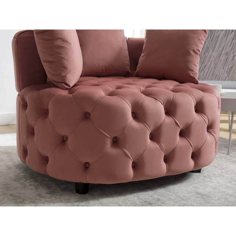 Oversized Barrel Accent Chair with 3 Pillows, Velvet Tufted Upholstered Round Club Chair, Ergonomic Reading Sofa Chair