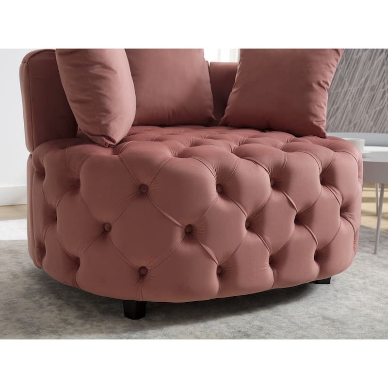 Pink Modern 24" Velvet Upholstered Buttons Tufted Barrel Chair with Pillows