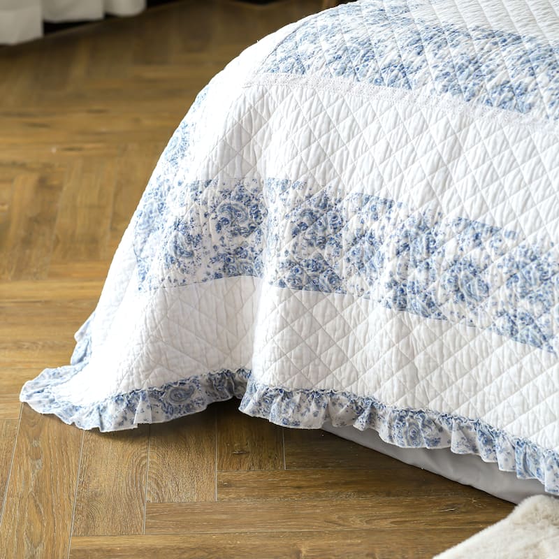 Ruffle Lace Soft Garden Cotton Quilt Set & Euro Sham