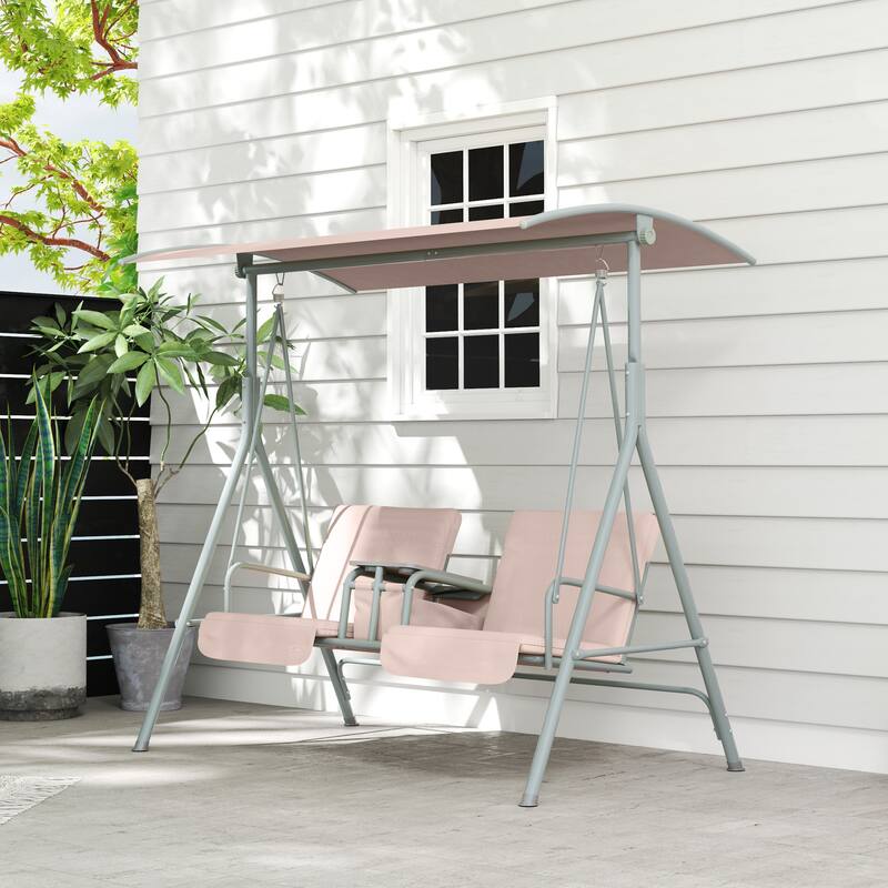 2-Seater Outdoor Patio Swing Chair with Adjustable Canopy - 69" L x 44" W x 65" H