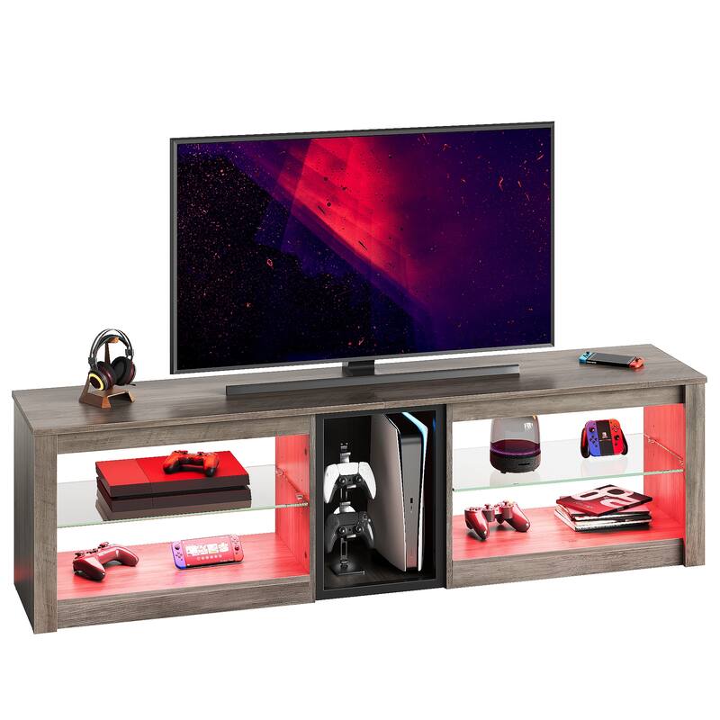 63" TV Stand Gaming Entertainment Center for TVs up to 70" with LED Lights Cabinet and Shelves