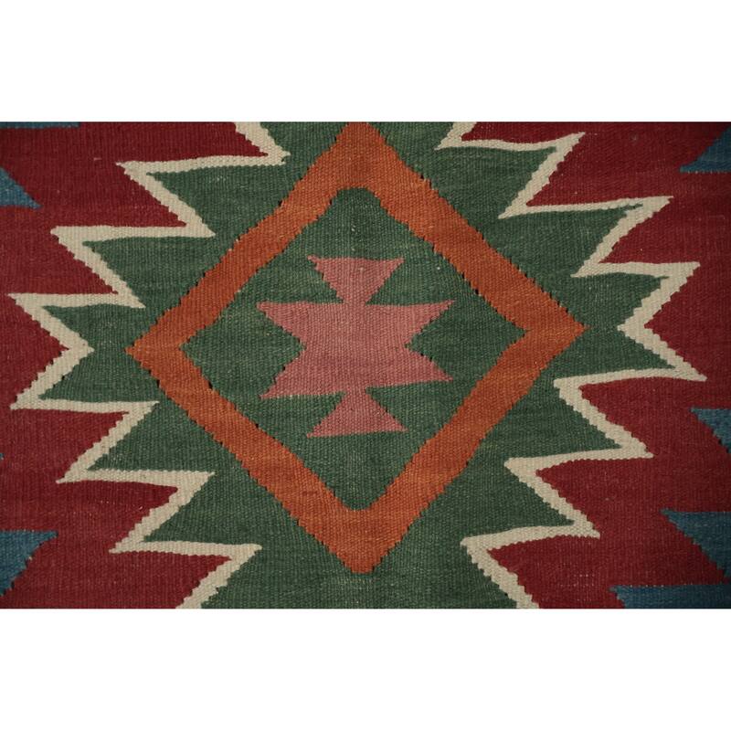 Hand Woven Oriental 100% Wool Carpet Southwestern Tribal Multi-Colored Kilim Area Rug - 9' 11'' X 8' 1''