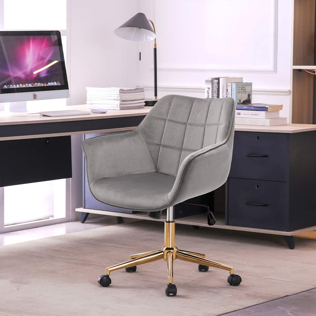 Schick Tufted Swivel Home Office Velvet Chair with Gold Base