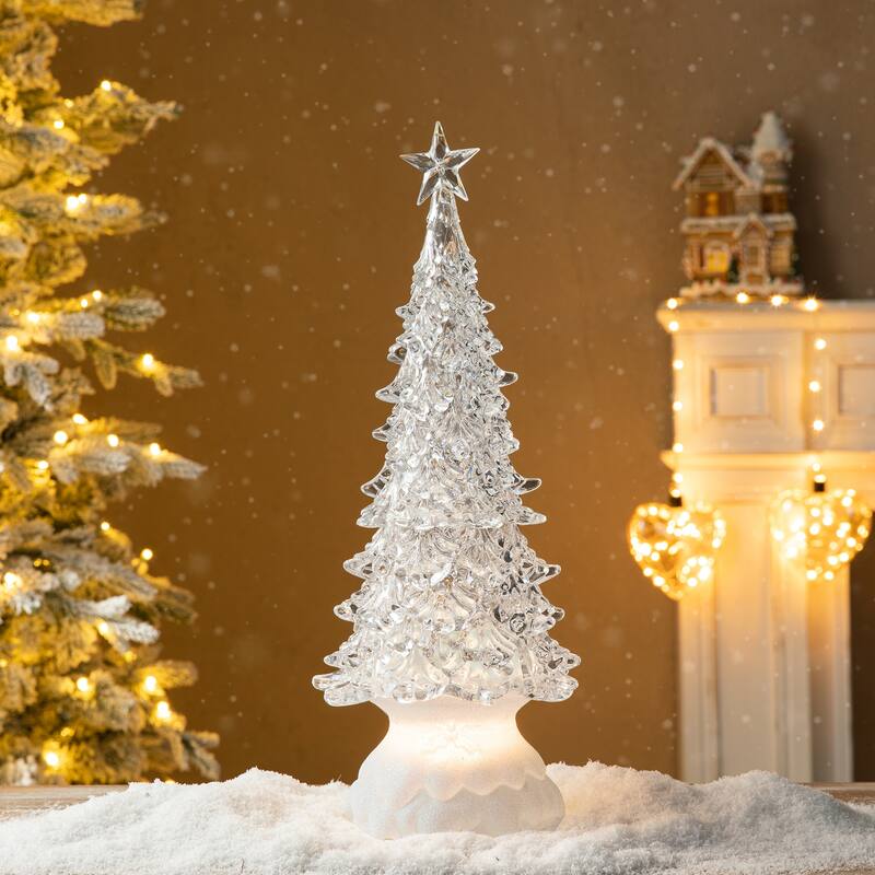 Glitzhome 18.5"H Christmas Lighted Acrylic Fantasy Rotating Table Tree