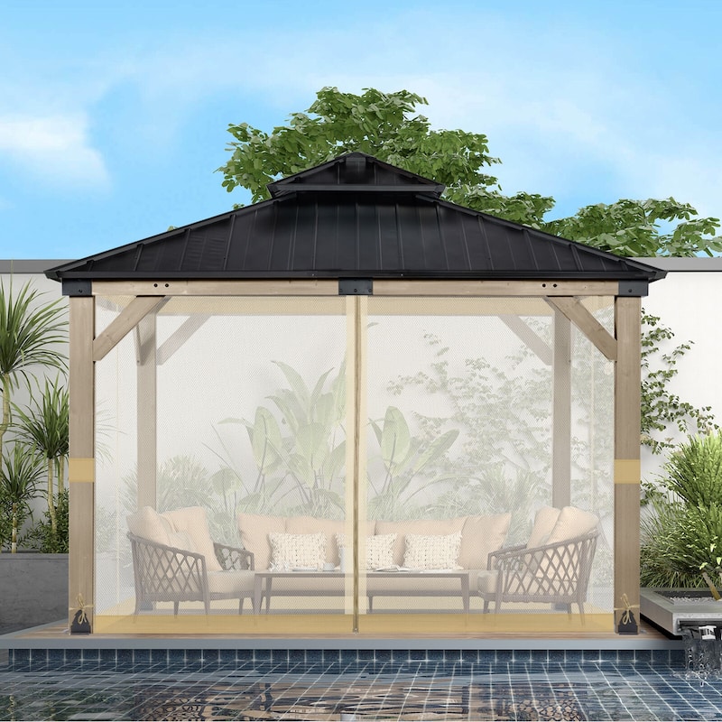 Aoodor Gazebo Universal Mosquito Netting Screen Replacement, 4-Panel Screen Walls with Double Zippers - (Mosquito Net Only)