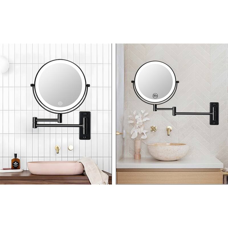 1x/10x Magnification-3 Color Lights Magnifying Mirror Touch Screen - Black