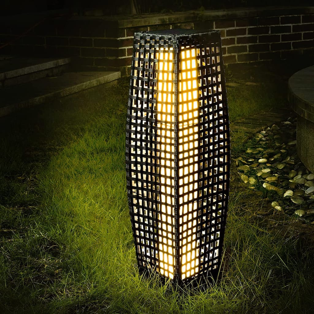 Outdoor Floor Lamp, Large-Sized Solar Powered Rattan Light, Weather-Resistant Rattan Floor Lamp for Patio, Deck and Garden