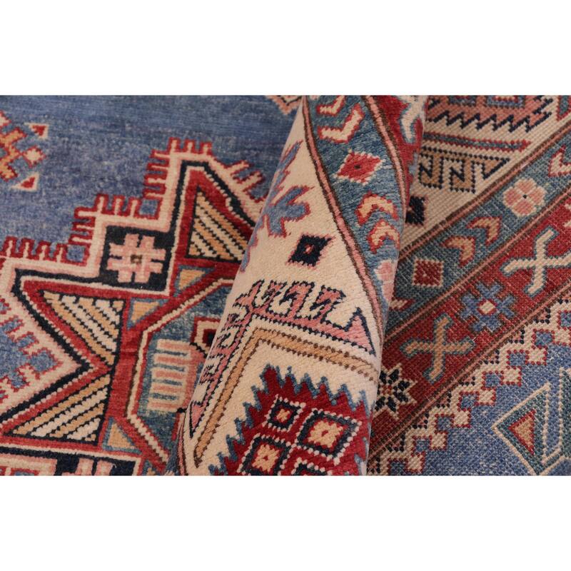 Bohemian Kazak Jaylin Light Blue/Beige Wool Rug - 10'2'' x 12'10''