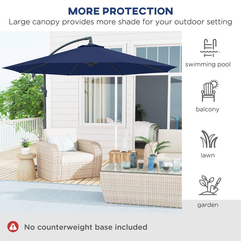 10ft UV and Water-Resistant Polyester Fabric Offset Patio Umbrella with Adjustable Crank and Stable Base - Dia.116.1" x 98.4"H