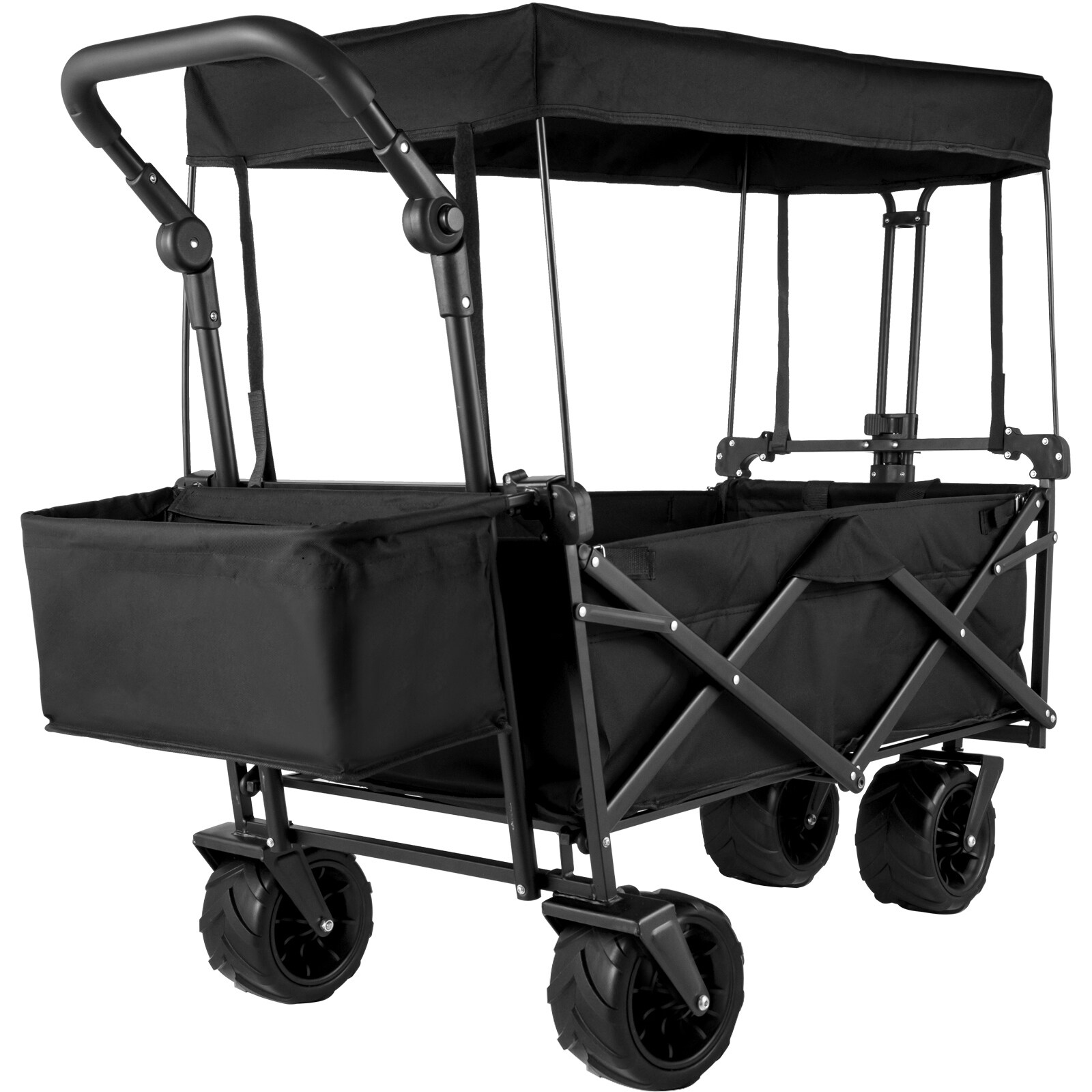 VEVOR Extra Large Collapsible Garden Cart with Removable Canopy Folding Wagon Utility Carts with Wheels and Rear Storage Cart