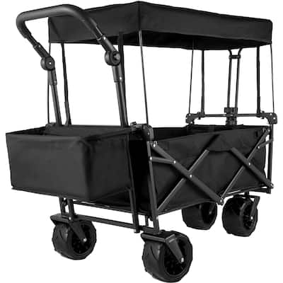 VEVOR Extra Large Collapsible Garden Cart with Removable Canopy Folding Wagon Utility Carts with Wheels and Rear Storage Cart