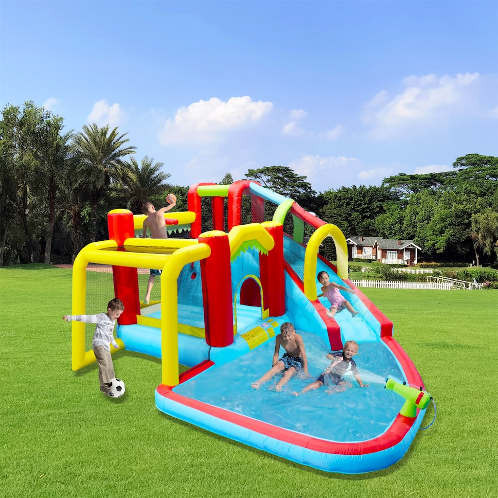 7 In1 Inflatable Slide Water Park Bouncing House Outdoor Soccer - 177"