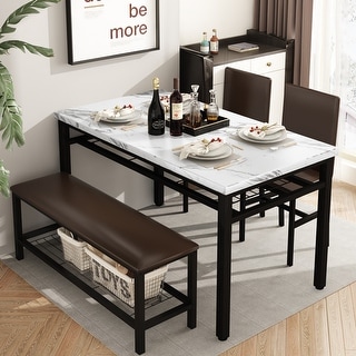 4-Piece Modern Dining Table Set, Faux Marble Kitchen Table with PU ...