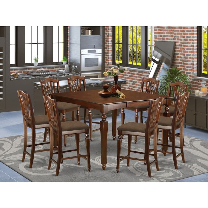 HomeStock 9-Piece Square Mahogany Finish Solid Wood Top Dining Table with 8-Chairs with Lattice Back