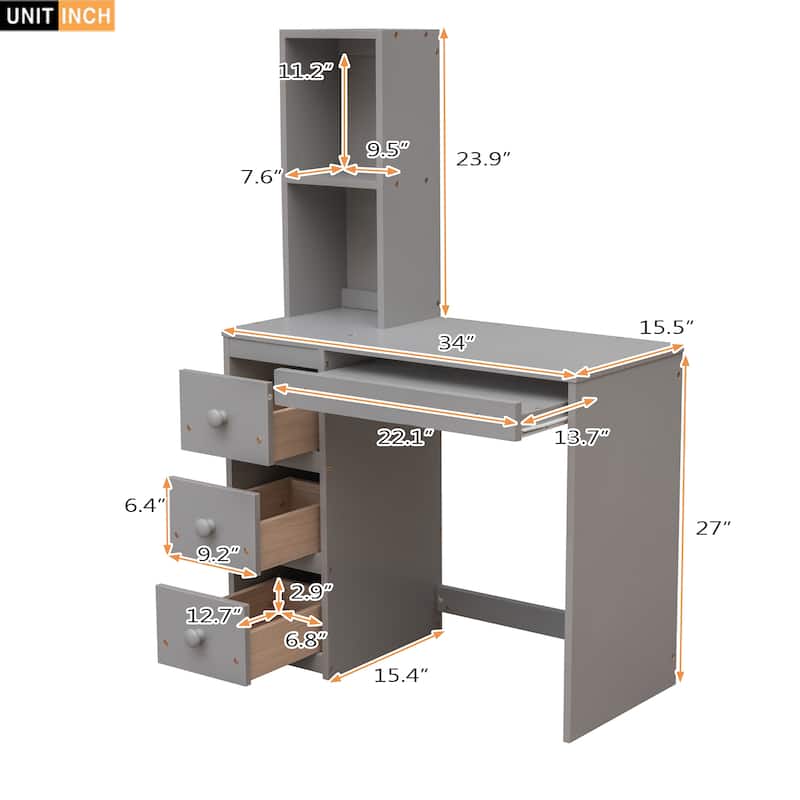 Gray Twin Pine Loft Bunk Bed with Storage Staircase, Desk, Shelves, Drawers