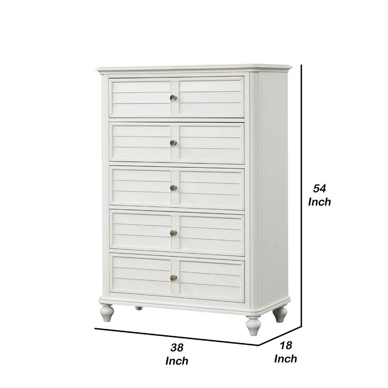 Kyna Tall Dresser Chest, 5 Drawers, Classic Antique White Solid Wood