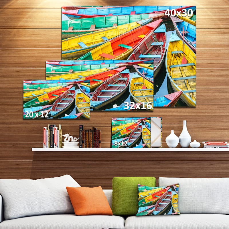 Rowing Boats on the Lake in Pokhara' Boat Wall Artwork Print on Canvas