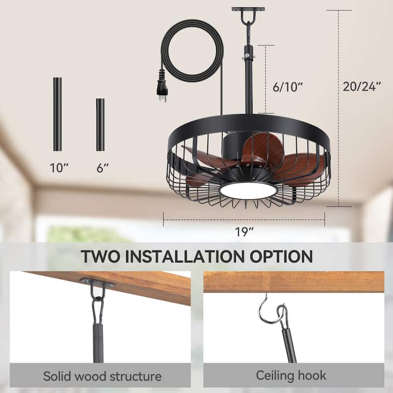19" Waterproof Plug-in Outdoor Ceiling Fan with Light and Remote(5-Blade)
