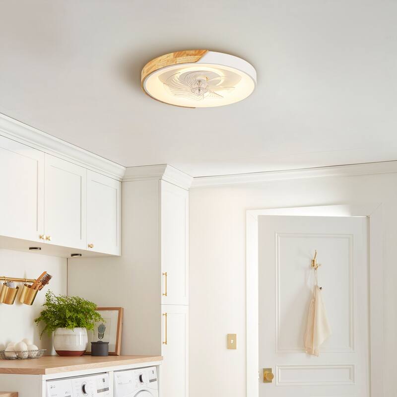 19 in. Modern White Circle Color-Changing Integrated LED Flush Mount Ceiling Fans Light With Remote Control for Bedroom
