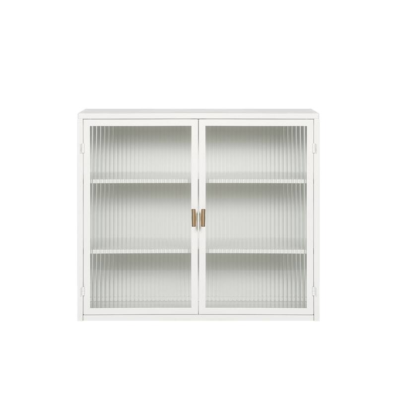 Roomfitters 27.56" Modern Glass Door Wall Cabinet with Three-Tier Storage for Entryway, Living Room, Bathroom, and Dining Room