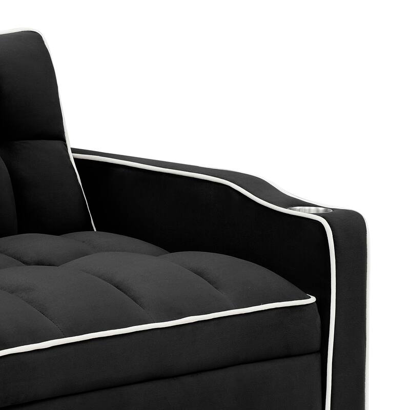 Multifunctional Velvet Upholstered Convertible Storage Futon Chair with Swivel Phone Stand