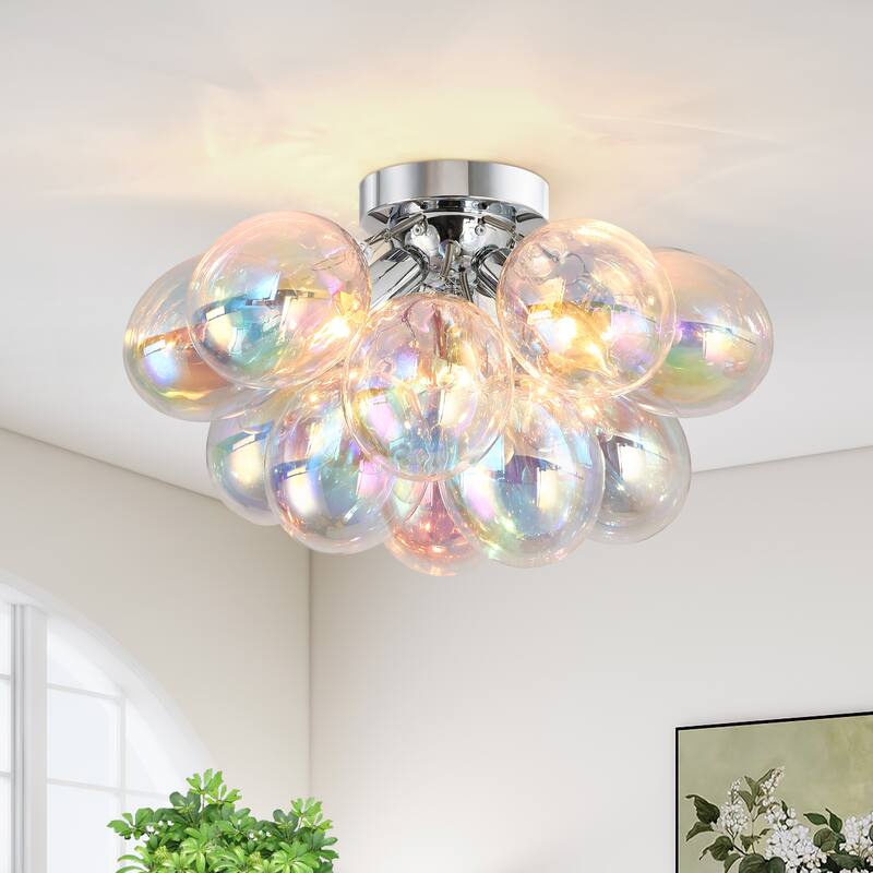 Starsky 3-Light 17in. Contemporary Glass Bubble Semi Flush Mount