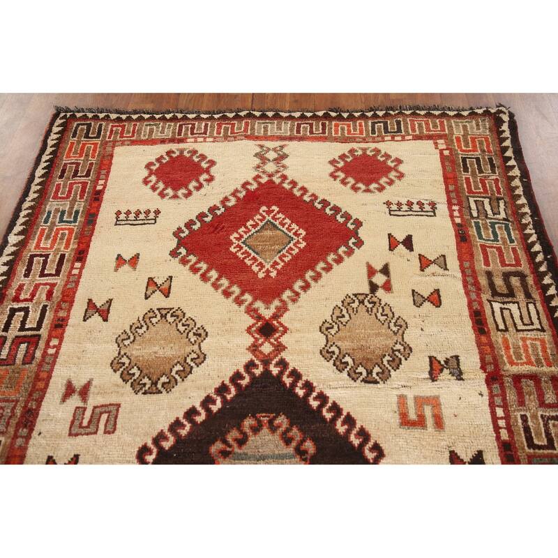 Tribal Qashqai Persian Vintage Area Rug Hand-knotted Wool Carpet - 4'10"x 8'1"