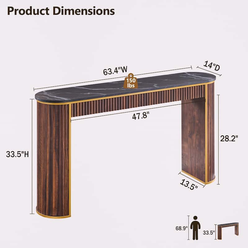 Modern 63" Fluted Console Table, Long Narrow Entryway & Sofa Tables