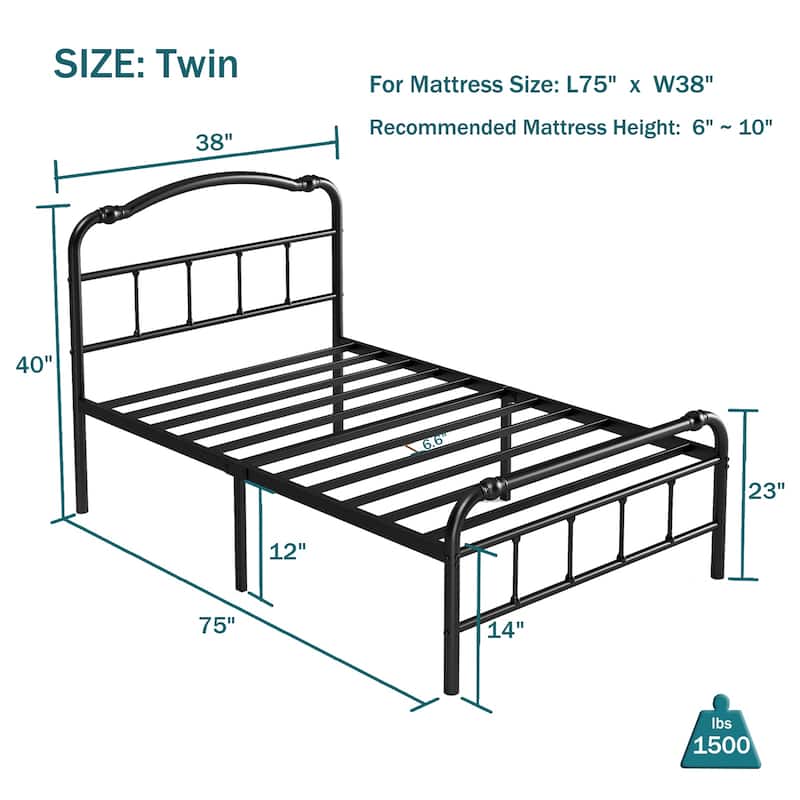 Heavy-Duty Anti-Wobble 14 Inch Bed Frame With Wavy Art Headboard, No Needed Box Spring