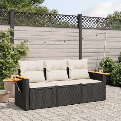 vidaXL Patio Sofa Set with Cushions Outdoor Furniture 3 Piece Poly Rattan - 24.4 x 33.5 x 27.2 in
