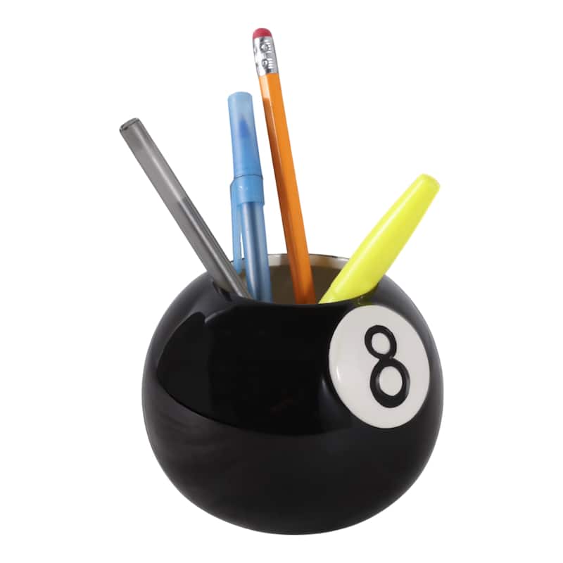 Sleek Magic 8 Ball Round Pencil Cup Storage - 4", Black & White - 4.0"