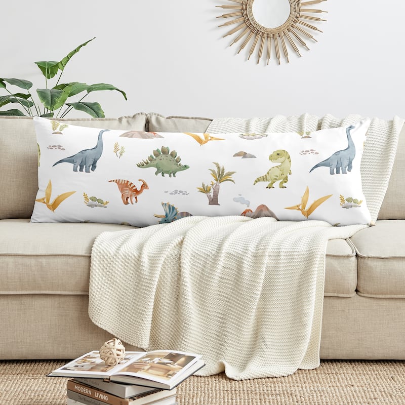 Sweet Jojo Designs Watercolor Dinosaur Dino Boy Body Pillow Cover Case 54x20 (Pillow Not Included) -Blue, Green Modern Dinosaurs