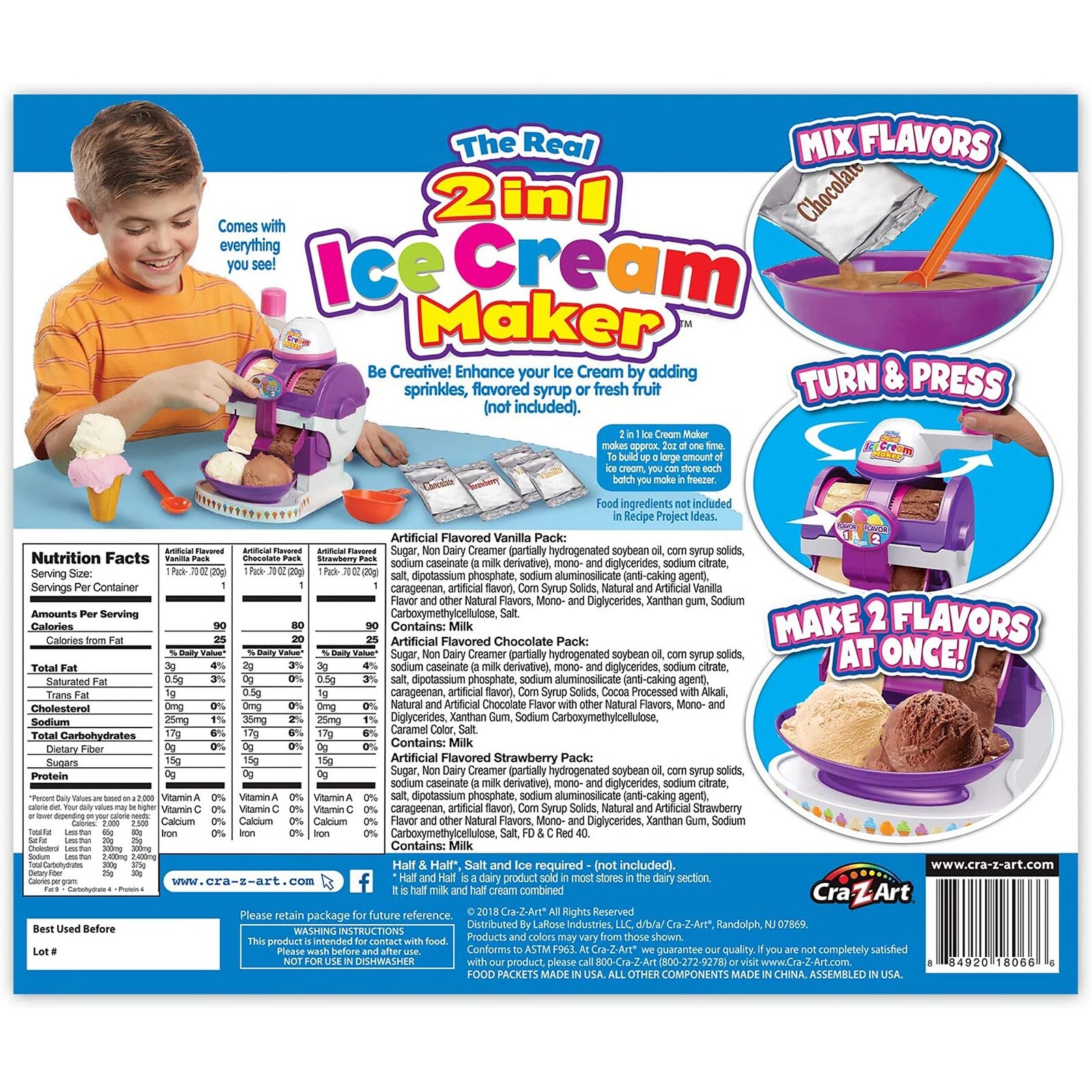 ICE CREAM MAKER Cra-Z-Art The Real 2 in 1 Ice Cream Machine Toy 