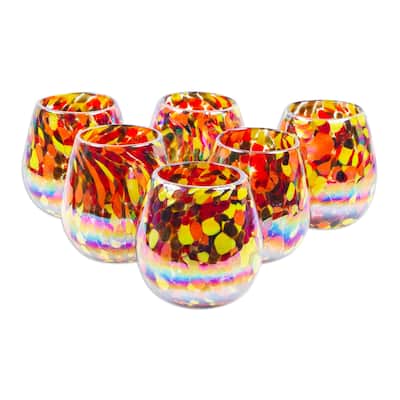 Novica Handmade Intense Gallantry Handblown Stemless Wine Glasses (Set Of 6)