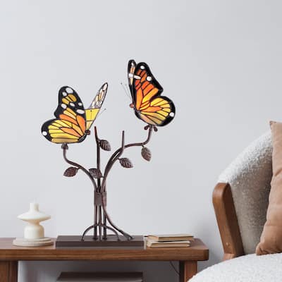 River of Goods Lydia 20.5-Inch Stained Glass Butterfly Table Lamp - 12" x 6.5" x 20.5"