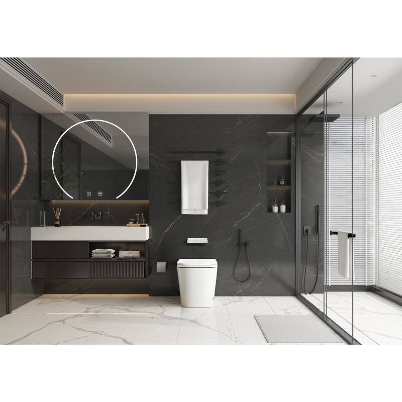 Yecla Elongated Smart Bidet Toilet Combo with LED screen display,ADA Chair Height, Heated Seat, Dryer & Foot/Remote Flush