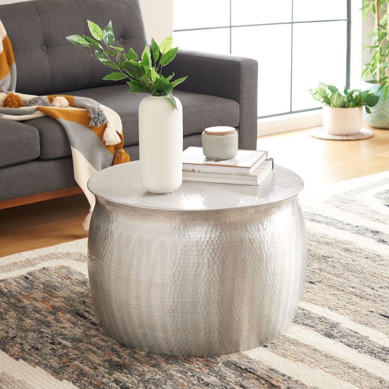 SAFAVIEH Aztec Silver Metal Table Stool - 24"W x 24"D x 17"H