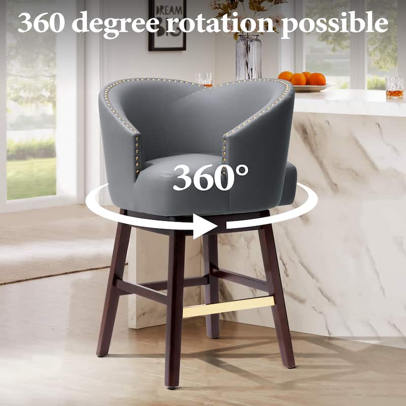 Pellebant 26.4''/31.9"H Height Solid Wood Swivel Indoor Bar Stools
