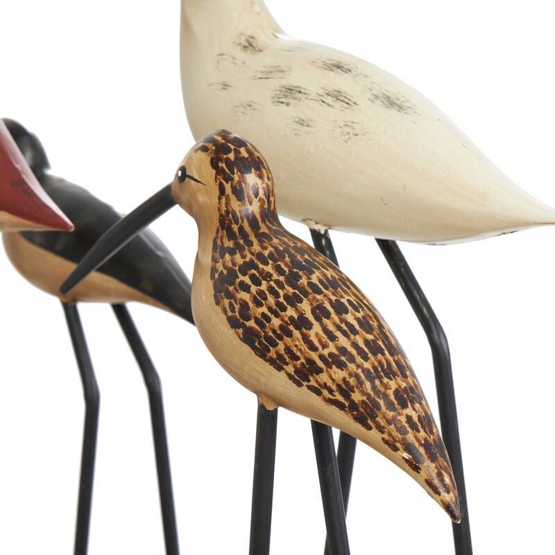 Brown Wood Bird Decorative Sculpture with Red Accents and Log Base