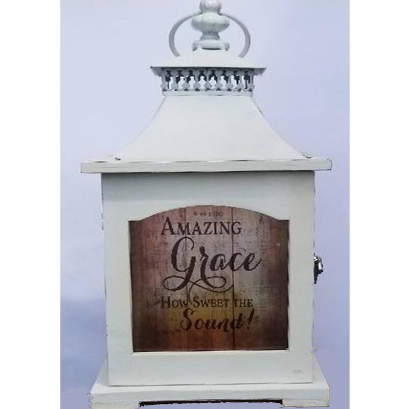 14.75" White Amazing Grace Candle Lantern