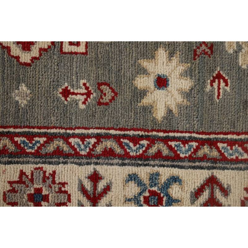 Gray Geometric Kazak Runner Rug Handmade Wool Carpet - 2'9" x 16'5"