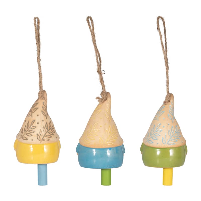 Sagebrook Home Ceramic Gnome Bells, Multi-colored Handcrafted Charms, Set of 3 - 5" x 5" x 7"