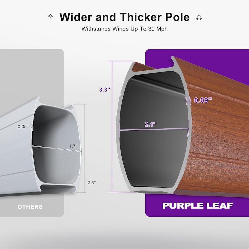 PURPLE LEAF 10 x 13ft Rectangle Wood Pattern Patio Cantilever Umbrella