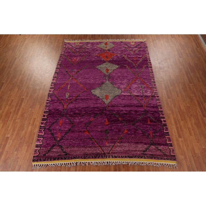 Purple Plush Moroccan Area Rug Handmade Wool Carpet - 8'11" x 12'8"