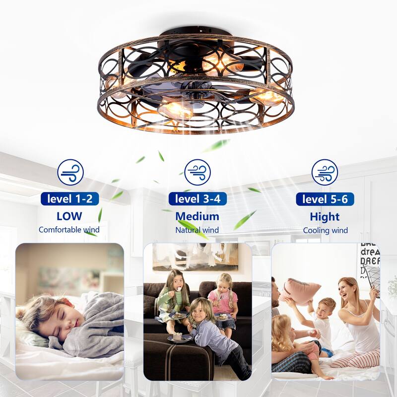 20Inch Farmhouse Ceiling Fans with Remote Control,6 Speed Reversible Flush Mount Low Profile Rustic Ceiling Fan - N/A