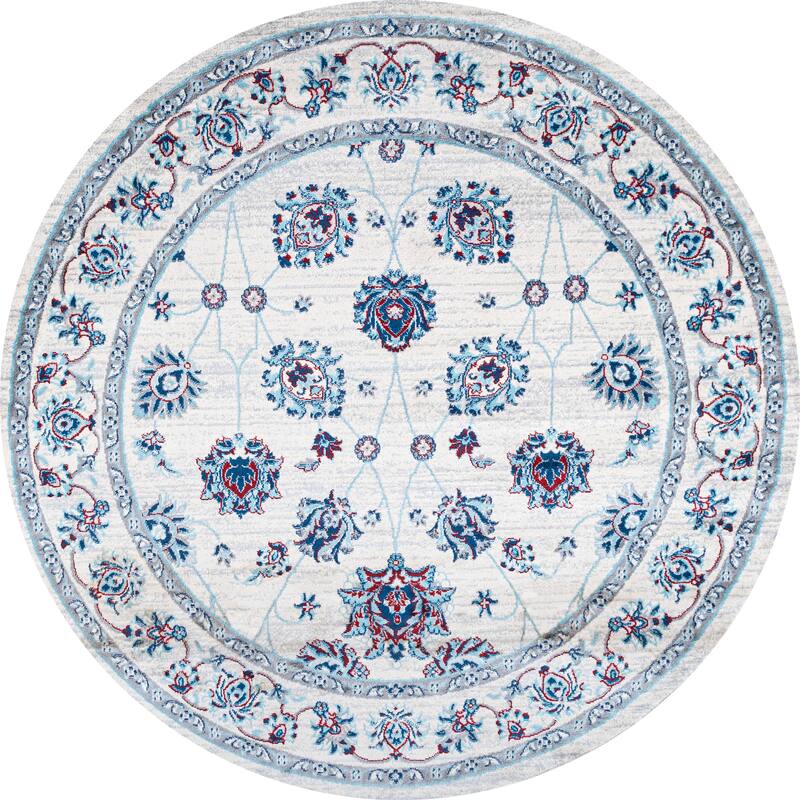 JONATHAN Y Traditional Persian Vintage Moroccan Area Rug - 6' Round - Cream/Red/Navy