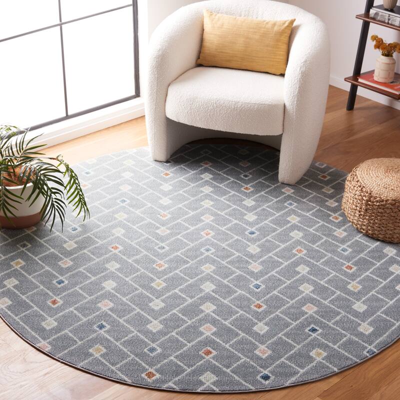SAFAVIEH Blair Machine Washable Gesche Slip Resistant Rug - 6'7" Round - Grey/Multi