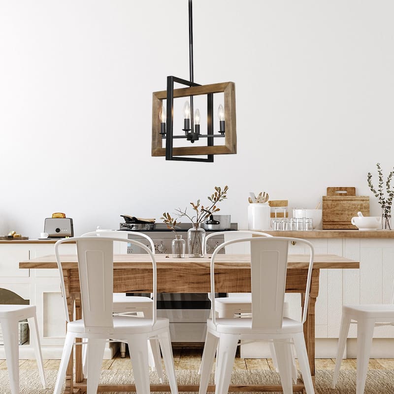 The Gray Barn Farmhouse 4-Light Wood Chandelier Island Lights for Kitchen Island - L18"xW14.5"xH14"