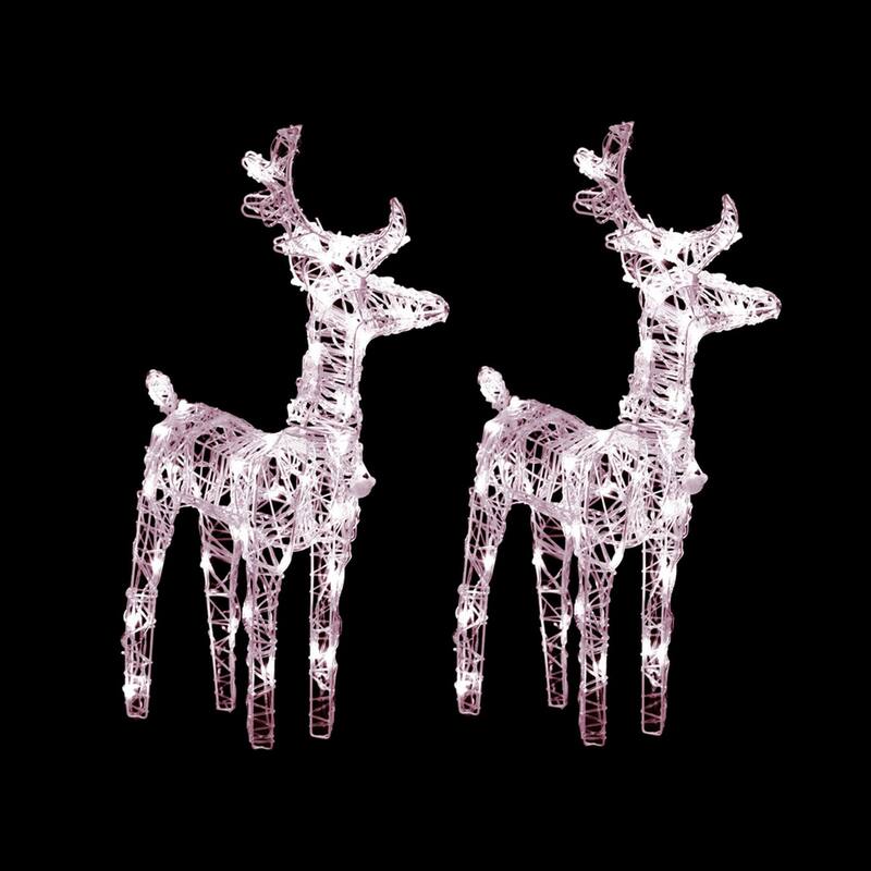 Set of 2 Christmas Reindeer, Acrylic and 40 Warm White LED Lights - Warm White